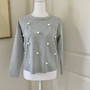 NWOT Banana Republic Sz XS Petite Gray Pearl Trimmed Sweatshirt Top